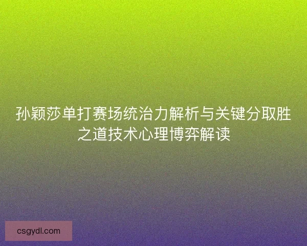 孙颖莎单打赛场统治力解析与关键分取胜之道技术心理博弈解读