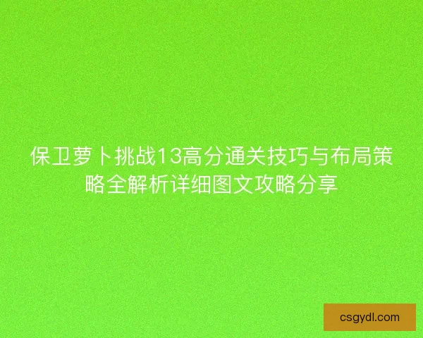 保卫萝卜挑战13高分通关技巧与布局策略全解析详细图文攻略分享
